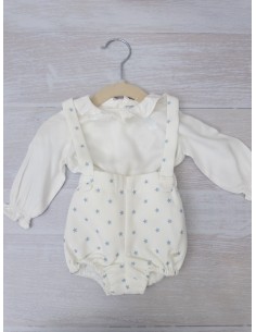 set romper blanco con estrellas celestes top blanco
