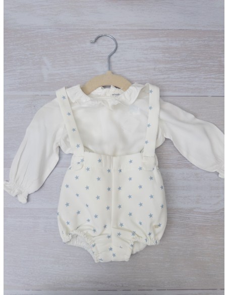 set romper blanco con estrellas celestes top blanco