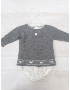 set calzon cuadros grises y top tejido gris