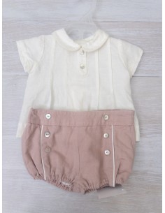 set short rosado top beige