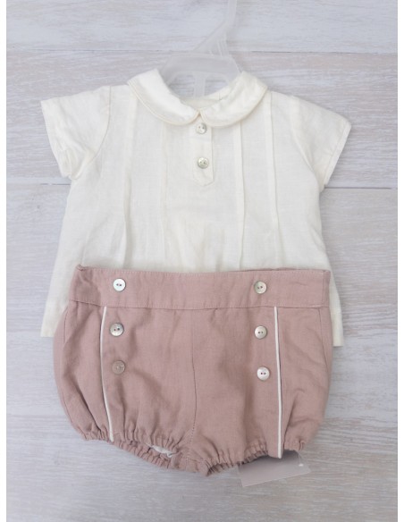 set short rosado top beige