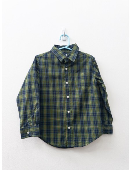 camisa manga larga cuadros verdes y rayas amarillas
