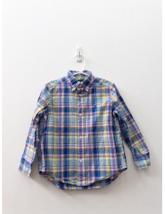 camisa manga larga cuadros azules, morados, amarilo, verde