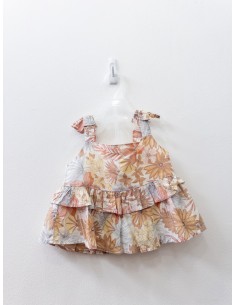 set flores cafes con amarillas short y blusa