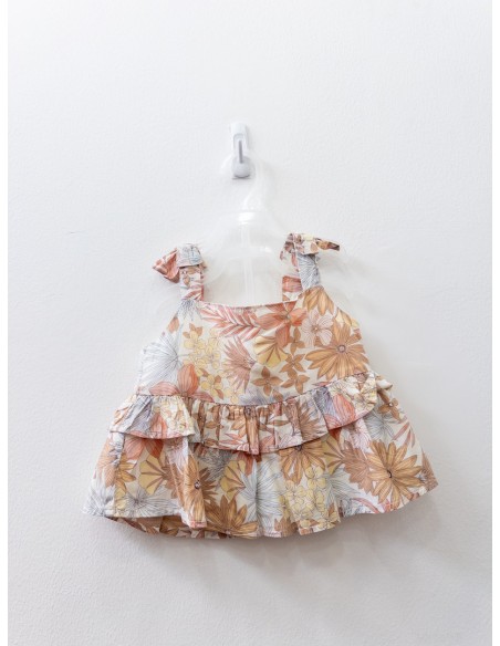 set flores cafes con amarillas short y blusa