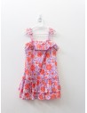 vestido lila con flores rojas