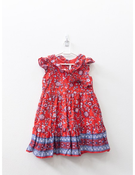 vestido rojo con flores azules