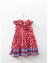 vestido rojo con flores azules