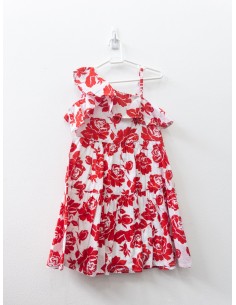 vestido blanco con flores rojas