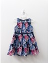 vestido azul con flores fucsias y azules