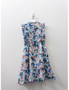 vestido flores azules rosadas y amarillas