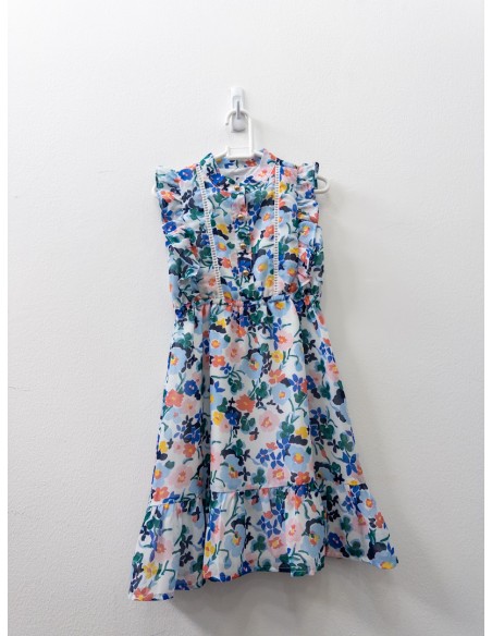 vestido flores azules rosadas y amarillas