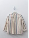 camisa beige con rayas rosadas verdes y azules