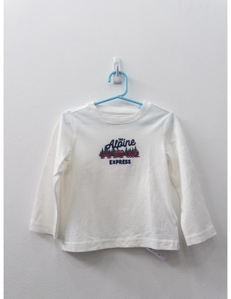 camiseta blanca con tren de navidad