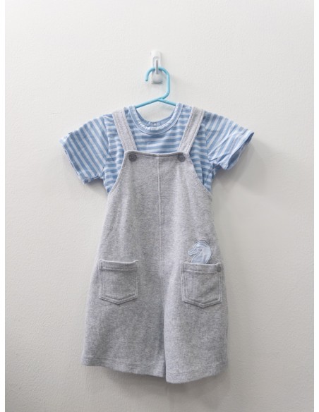 set camiseta rayas azules y celestes con enterizo gris de caballo de mar