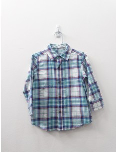 camisa manga larga cuadros turquesa, azules y concho de vino