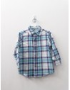 camisa manga larga cuadros turquesa, azules y concho de vino