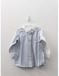 camisa manga larga rayas celestes con mitad celeste