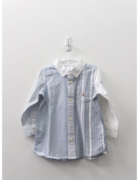 camisa manga larga rayas celestes con mitad celeste