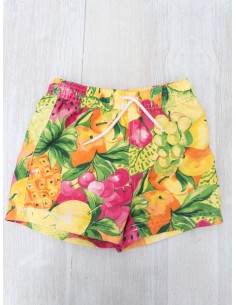 pantalon de bano frutas amarillas y fucsias