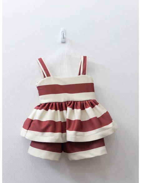 set rayas beige y concho de vino