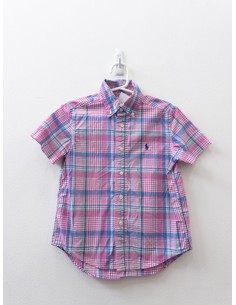 camisa manga corto cuadros rosados y azules
