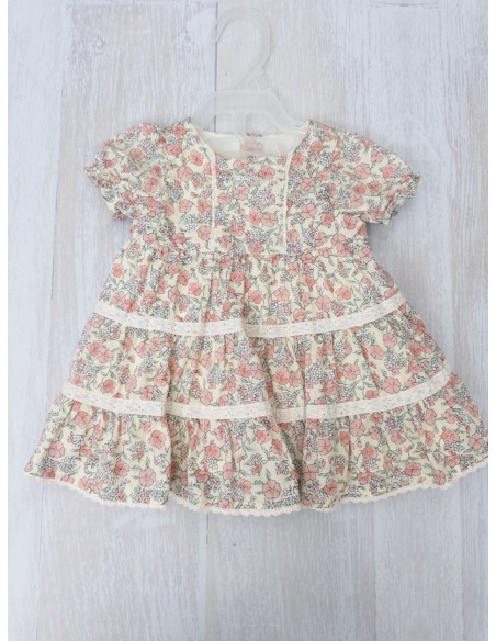 vestido beige con flores rosdas con calzon