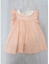 vestido rosado con cuello blanco, con calzon