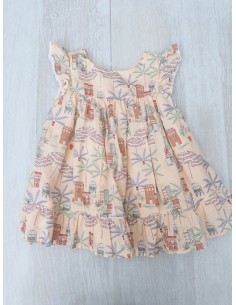 vestido rosado con dibujos de casas