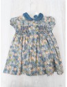 vestido turquesa con cuello gamuza con flores salmon