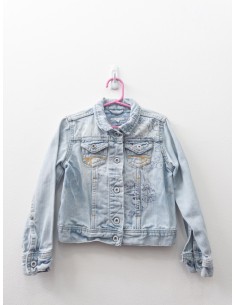 chaqueta jean con dibujos azules