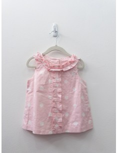top rosa con bolas blancas