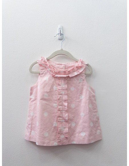 top rosa con bolas blancas