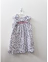 vestido blanco con florcitas rojas y hojas azules