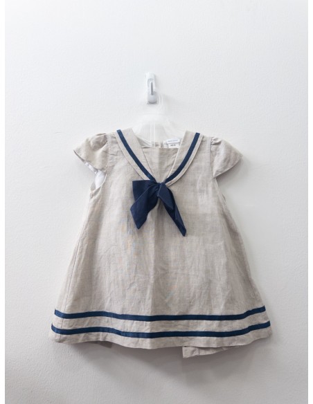 vestido lino beige con lazo azul y calzon