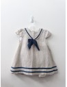 vestido lino beige con lazo azul y calzon