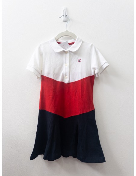 vestido tipo polo bloques blanco, rojo, azul
