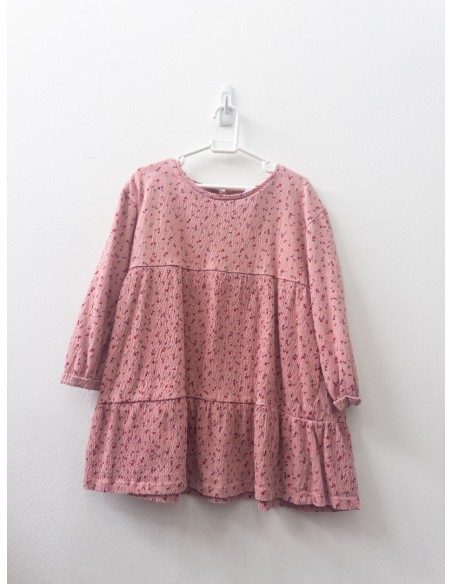 vestido manga larga rosado con florcitas rojas