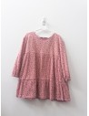 vestido manga larga rosado con florcitas rojas