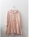 vestido manga larga rosa pastel con florcitas lila y rosadas