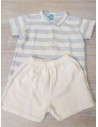 set short blanco y top tipo polo rayas celestes
