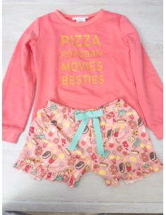 set pijama short rosado con helados y sweater rosado las letras doradas