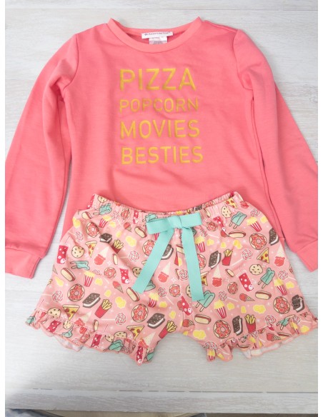 set pijama short rosado con helados y sweater rosado las letras doradas