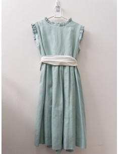 vestido lino celeste con cinta blanca en cintura
