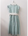 vestido lino celeste con cinta blanca en cintura
