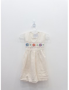 vestido lino beige con bordado flores