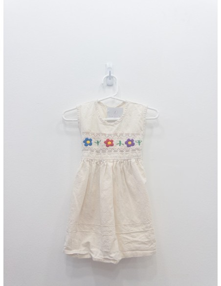 vestido lino beige con bordado flores