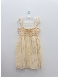 vestido amarillo patito con rayas rosadas