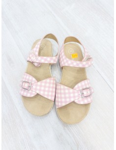 sandalias cuadros rosados con blancos