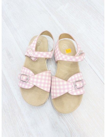 sandalias cuadros rosados con blancos